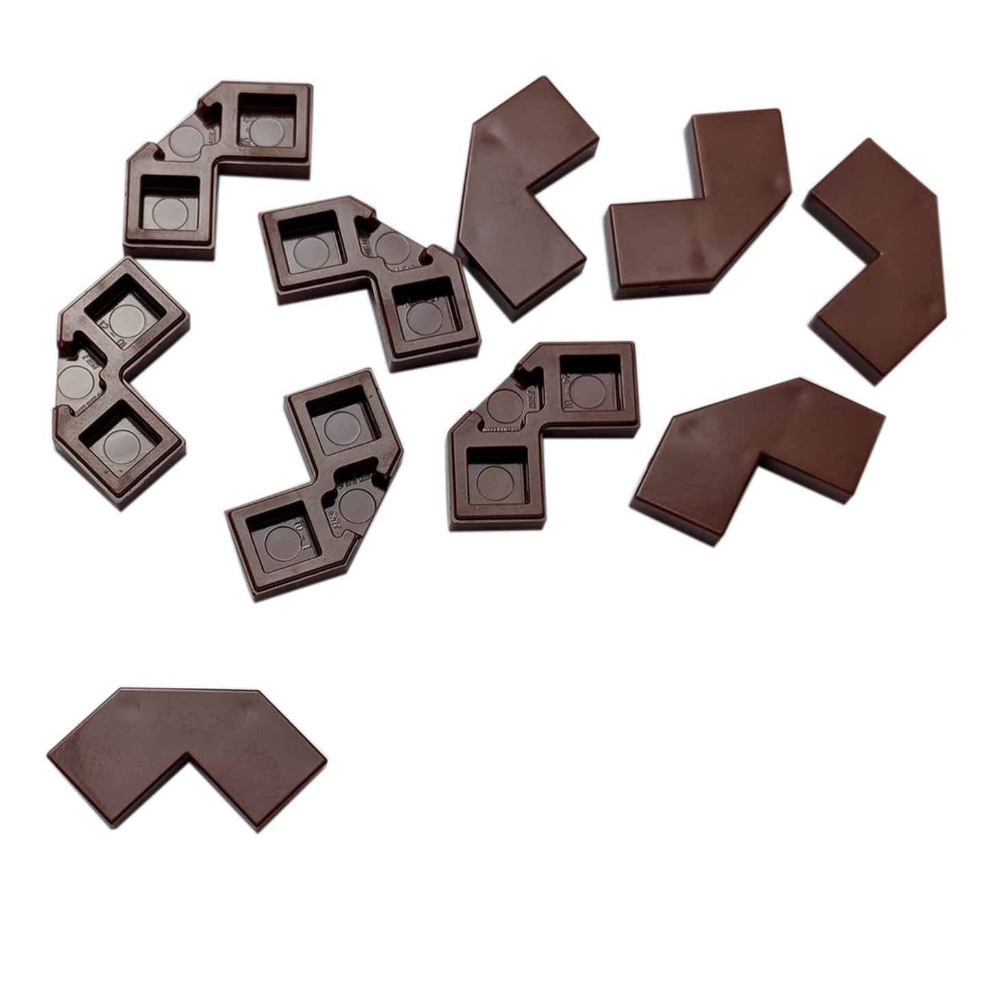 Reddish brown modified facet Tile 2 x 2 for angled detailing, decorative surfaces, and clean LEGO® builds
