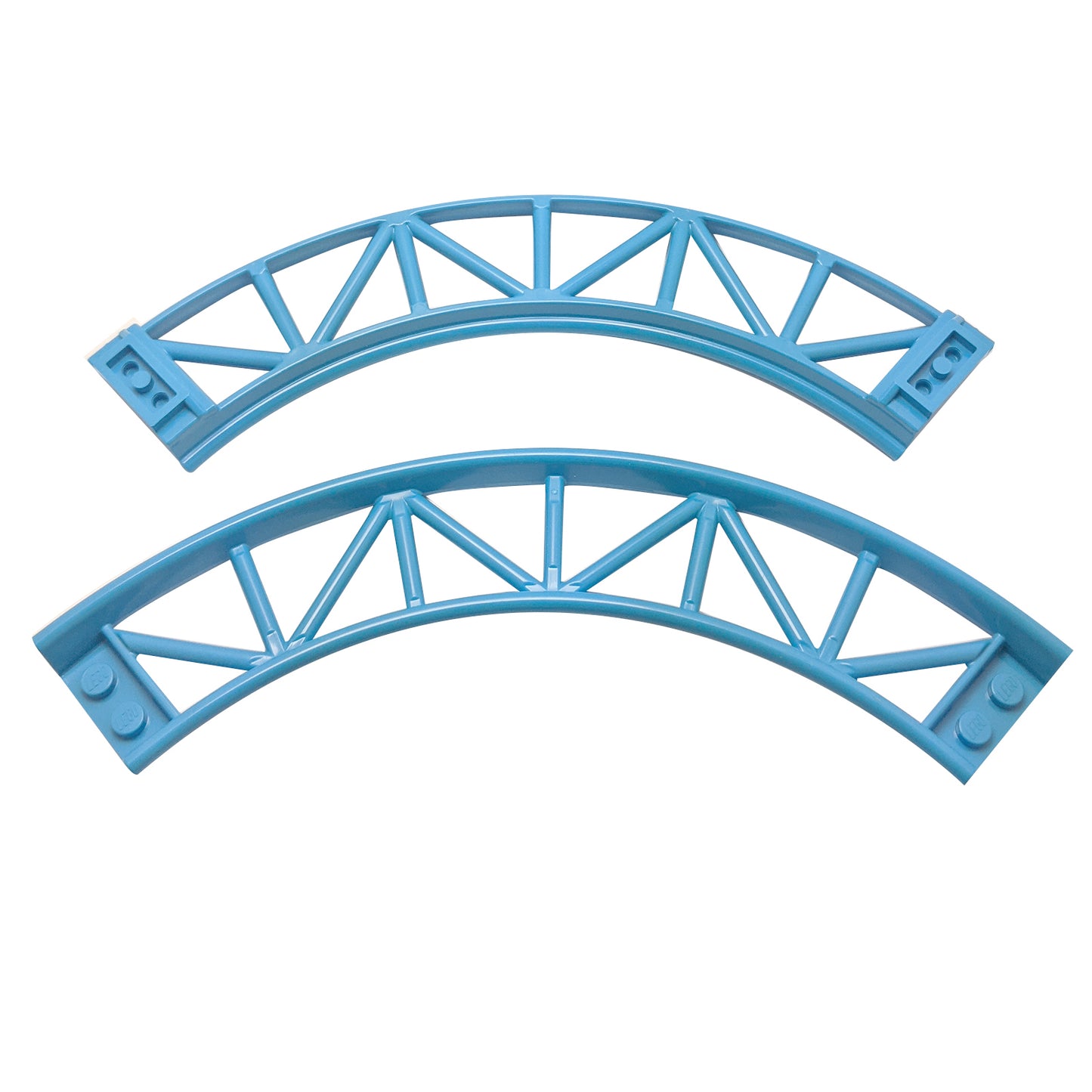 LEGO roller coaster track curve 90 degrees in medium azure used for train and amusement ride builds part 25061