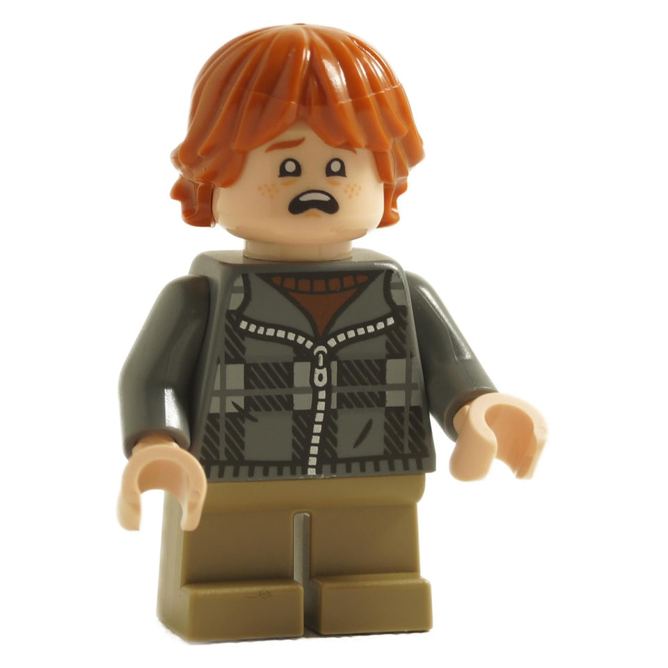 Ron Weasley hp496 minifigure with plaid jacket and frightened expression face print