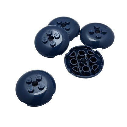 Dark blue LEGO® Round 4 x 4 x 2/3 Dome Top with Hole 65138 shown from the top and underside