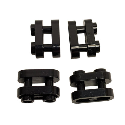 LEGO® Round Brick 1 x 2 with Hollow Studs and Open Center with Bars 77808 in black shown from multiple angles
