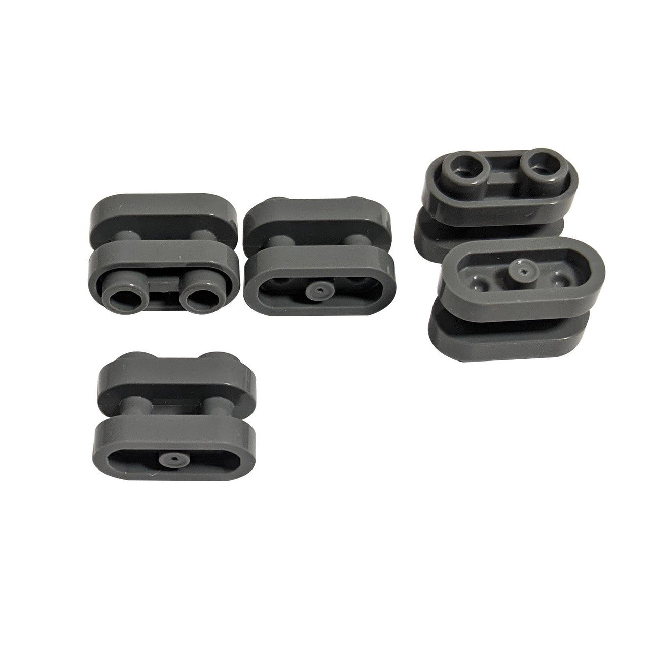 LEGO® Round Brick 1 x 2 with Hollow Studs and Open Center with Bars 77808 in dark bluish gray shown from multiple angles