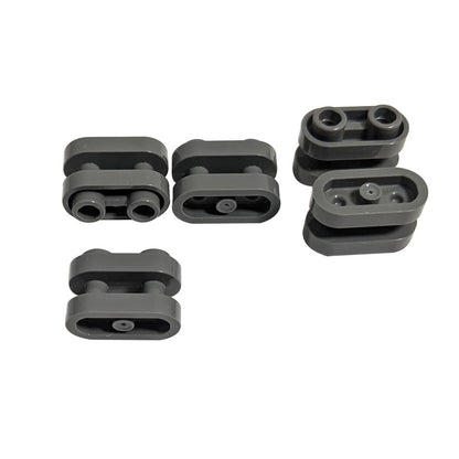 LEGO® Round Brick 1 x 2 with Hollow Studs and Open Center with Bars 77808 in dark bluish gray shown from multiple angles