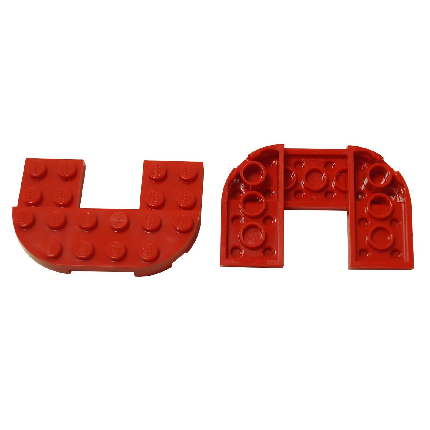 Red round plate 4x6 raised 2x6 with 2x2 cutout building piece
