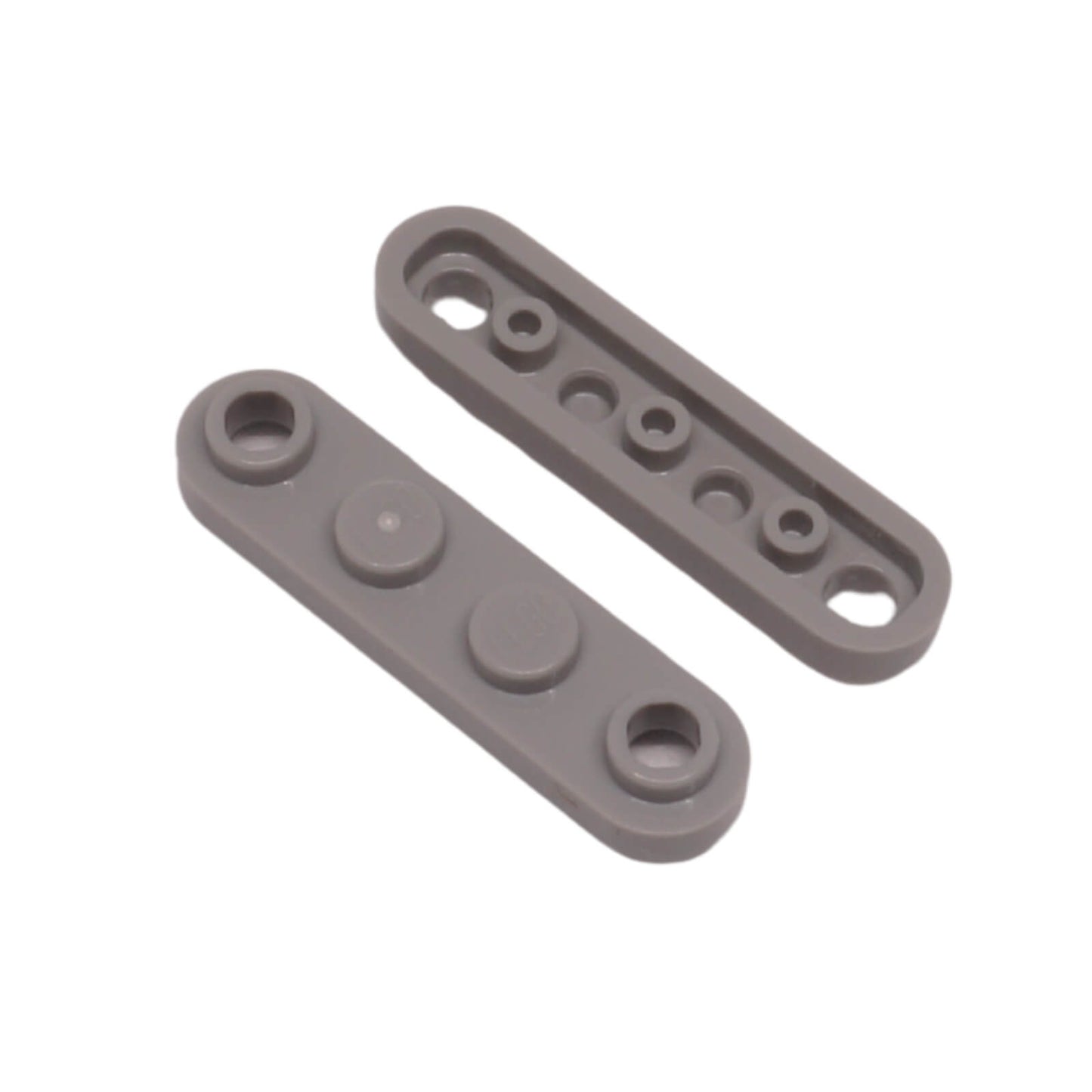 LEGO Round Plate 1 x 4 with 2 Open Studs part 77845 shown top and underside light bluish gray