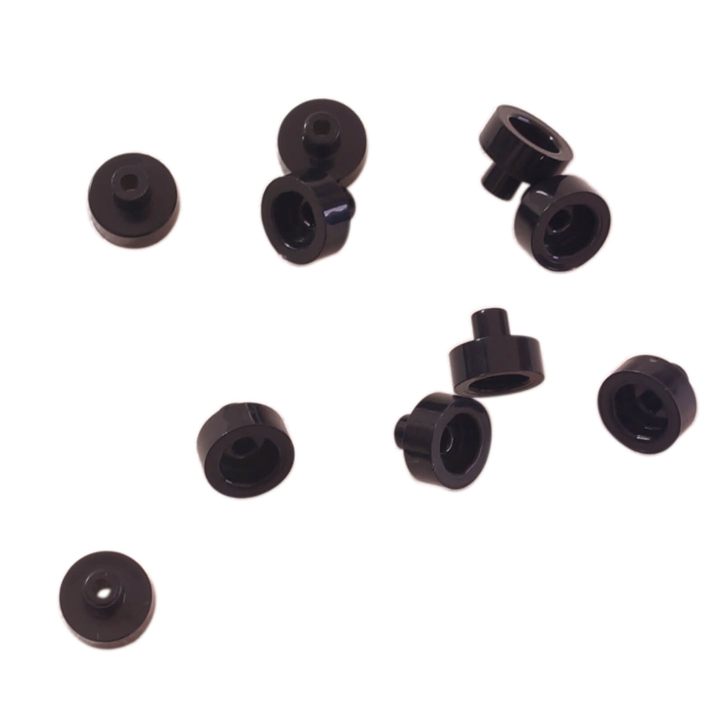 Black LEGO® round tile 1 x 1 with bar and pin holder (Part 20482) small connection element for bars and clips