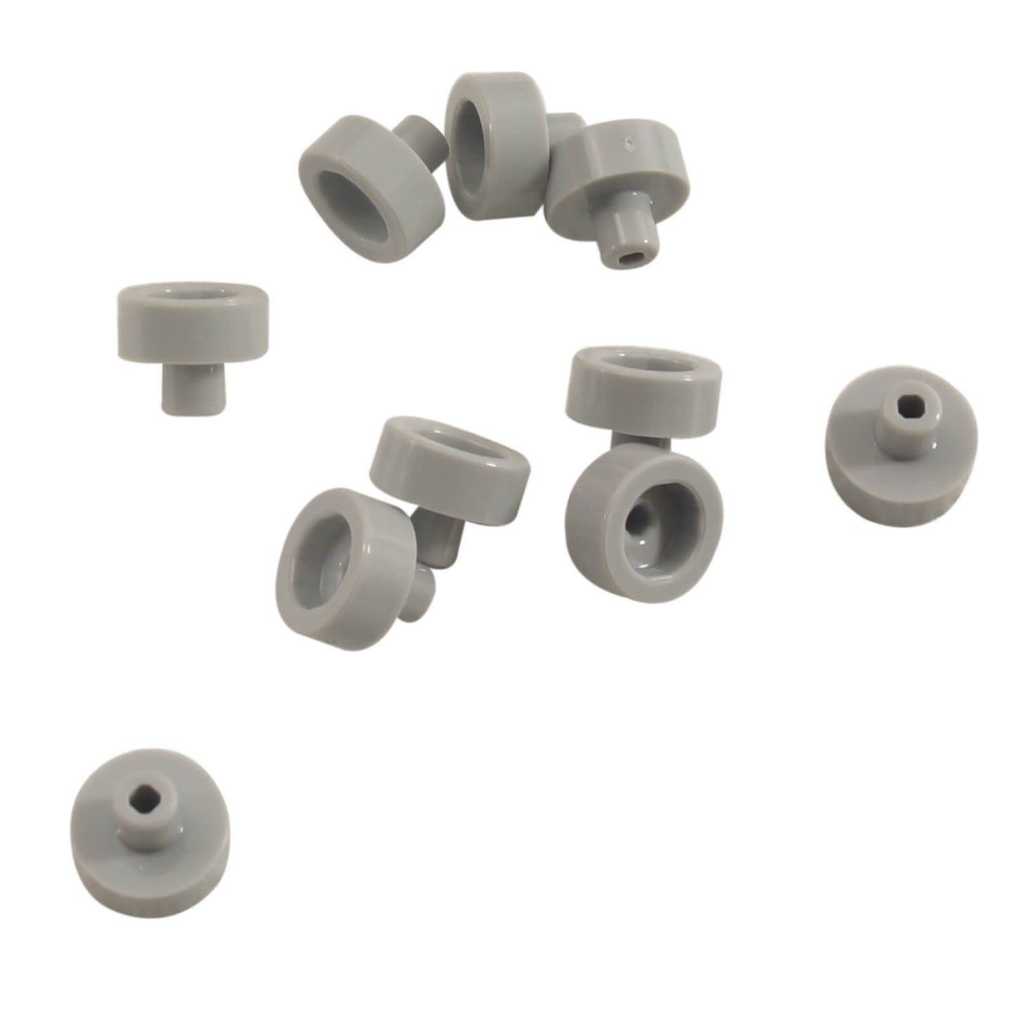 Light bluish gray LEGO® round tile 1 x 1 with bar and pin holder (Part 20482) small connection element for bars and clips