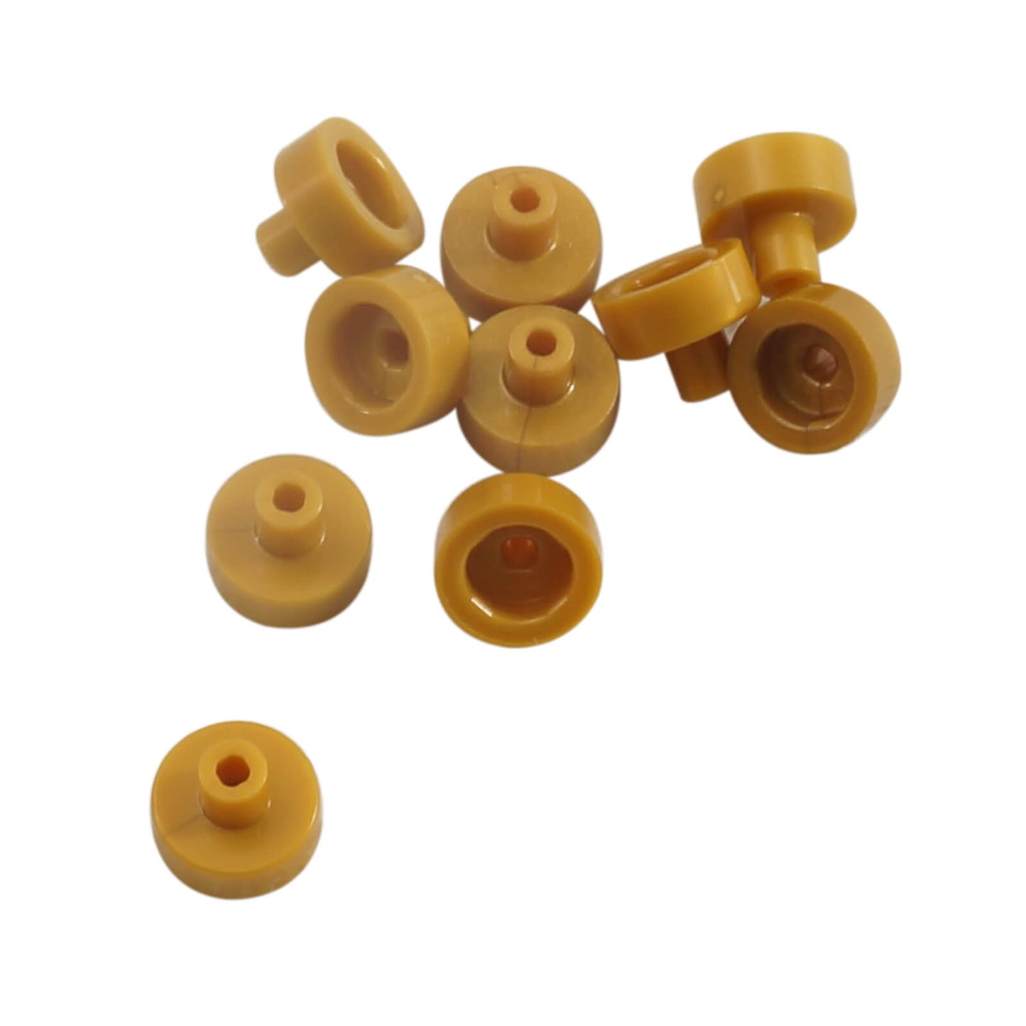 Pearl gold LEGO® round tile 1 x 1 with bar and pin holder (Part 20482) small connection element for bars and clips