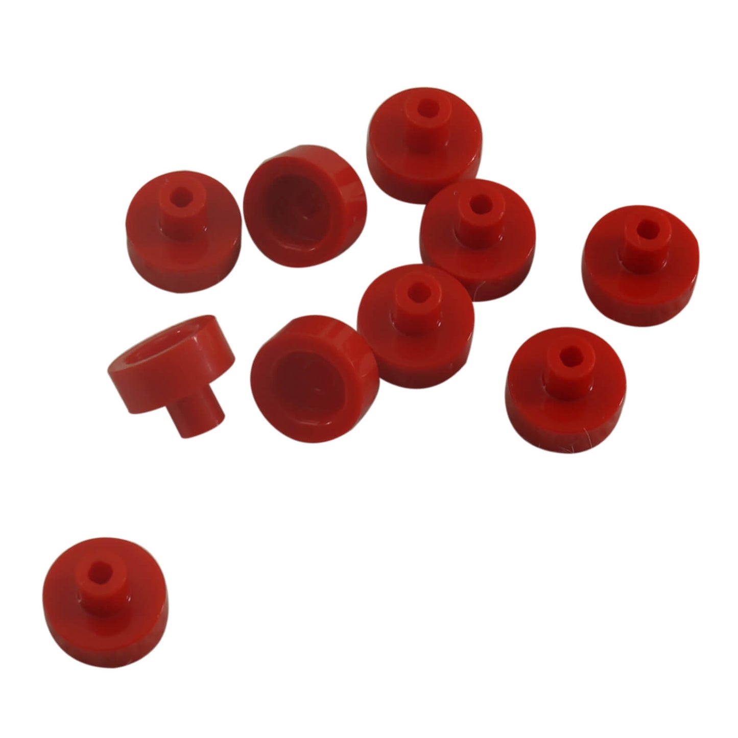 Red LEGO® round tile 1 x 1 with bar and pin holder (Part 20482) small connection element for bars and clips