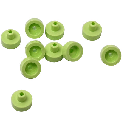 Yellowish green LEGO® round tile 1 x 1 with bar and pin holder (Part 20482) small connection element for bars and clips