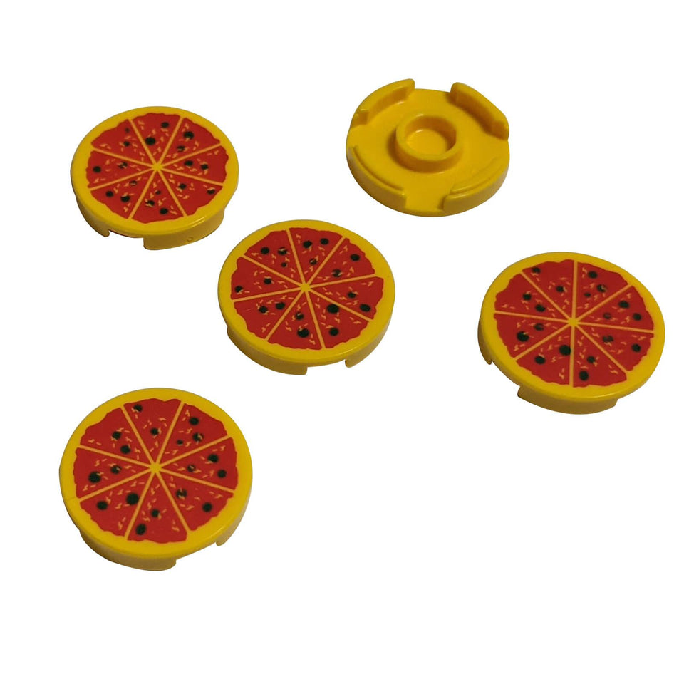 LEGO® Round Tile 2 x 2 with Bottom Stud Holder and pizza pattern print (Part 14769pb011) decorative pizza tile element