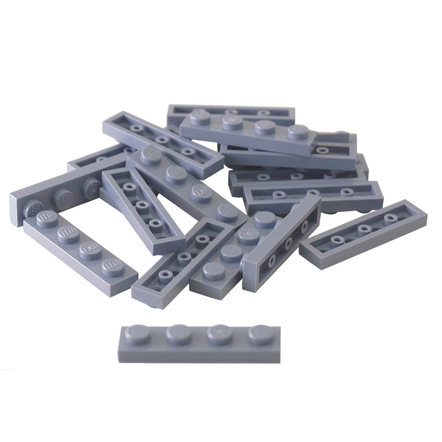 Sand blue 1x4 plate building piece with four studs for detailed minifigure scale builds
