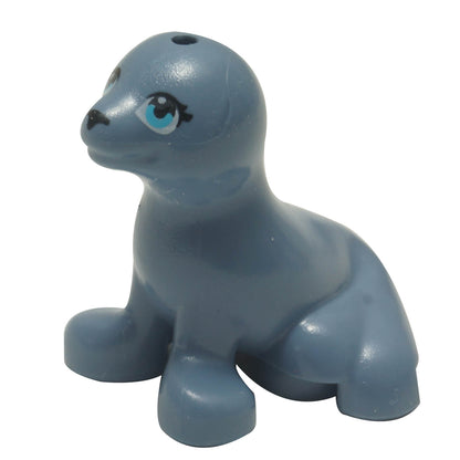 Sand blue LEGO® seal figure with printed medium azure eyes and black nose (bb0682pb01), side view