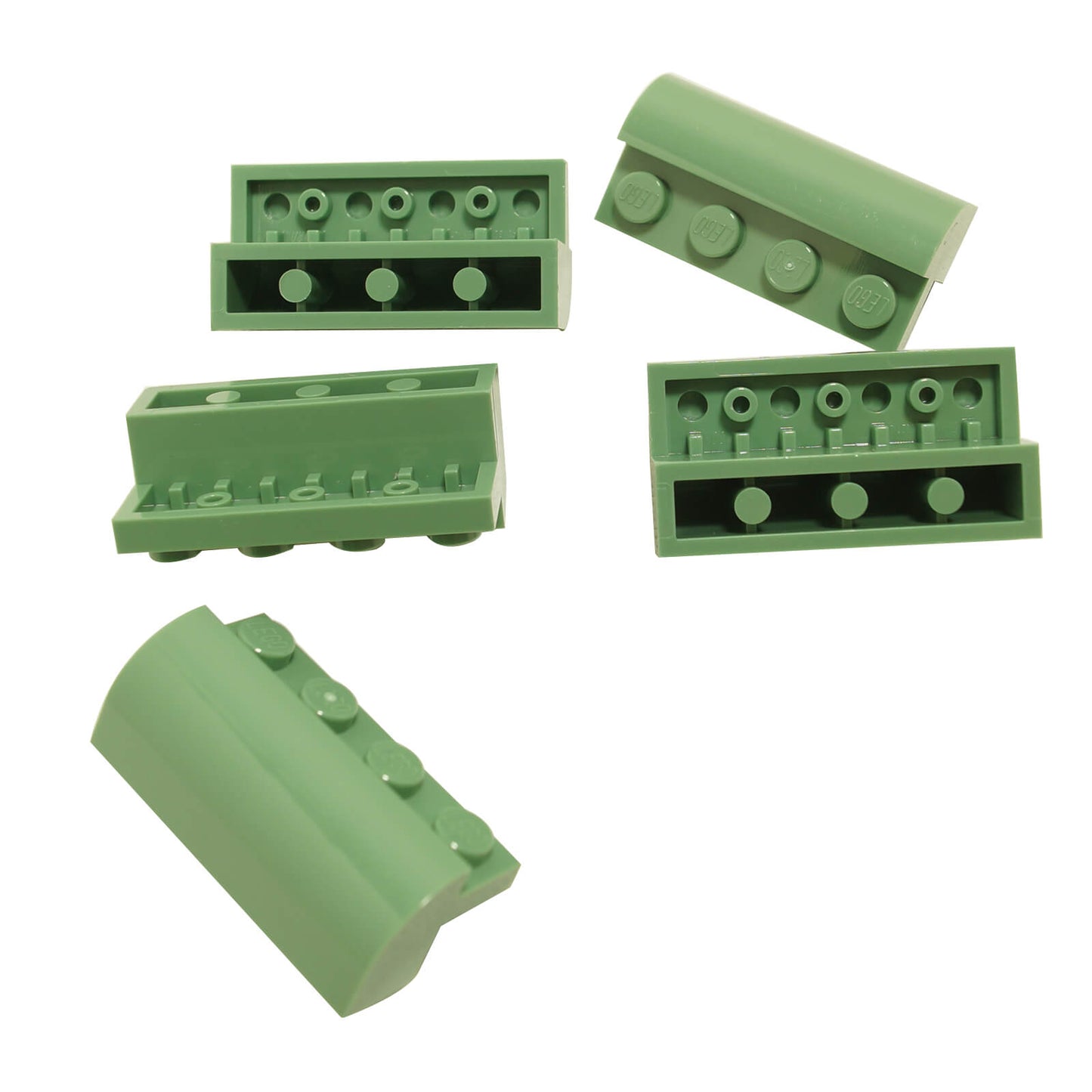 Sand green curved 2x4 slope with recessed studs (6081) for smooth shaping, roofs, and vehicle builds
