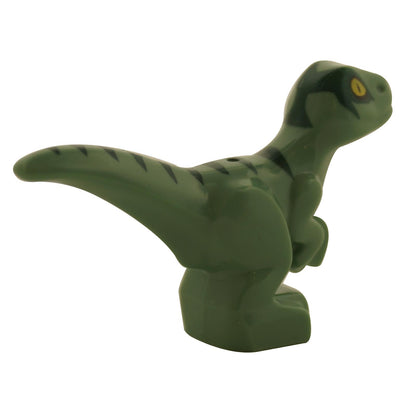 Side view of LEGO® Jurassic World Delta dinosaur figure in sand green with dark markings
