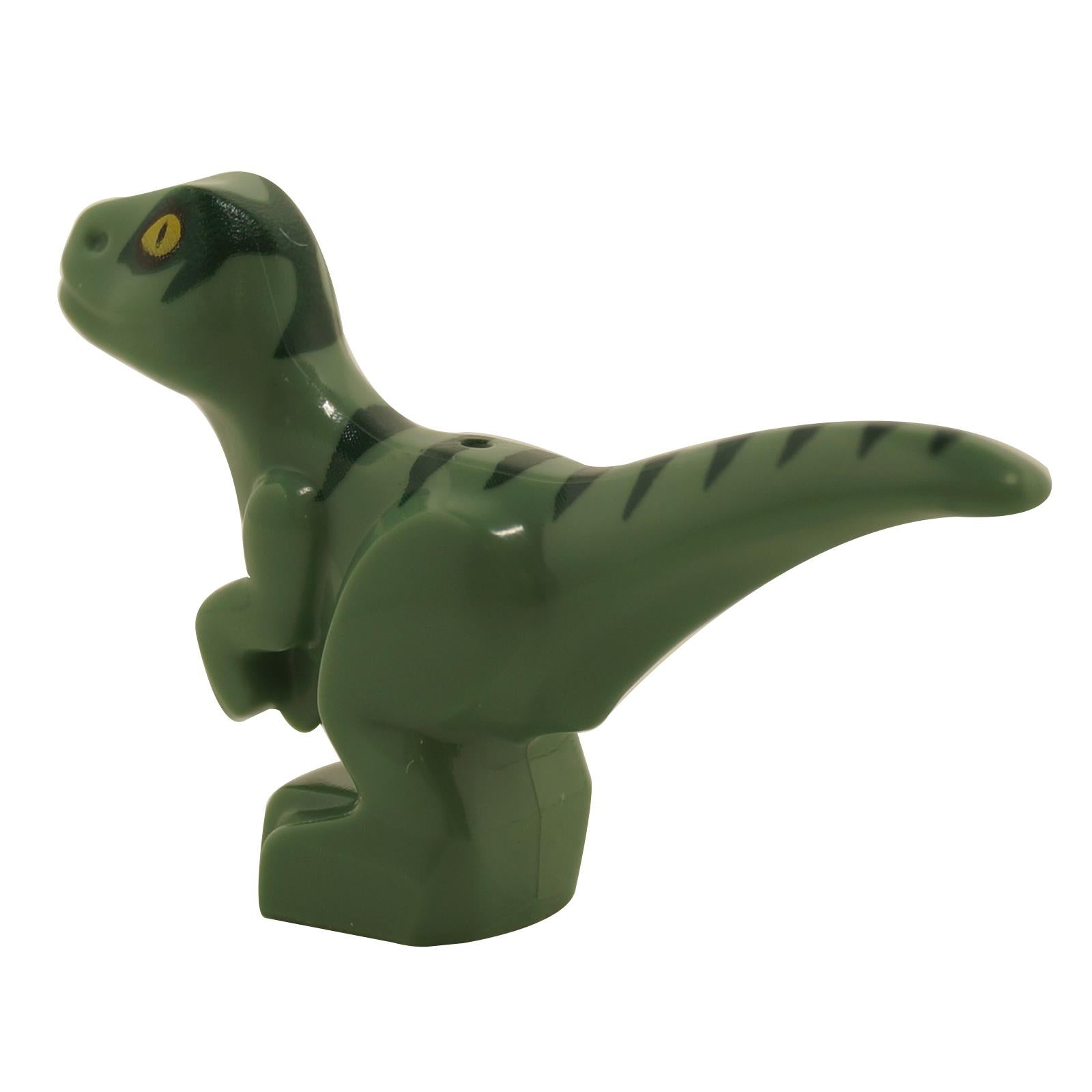 LEGO® Jurassic World dinosaur Delta figure in sand green with dark markings and articulated limbs
