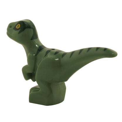 LEGO® Jurassic World dinosaur Delta figure in sand green with dark markings and articulated limbs
