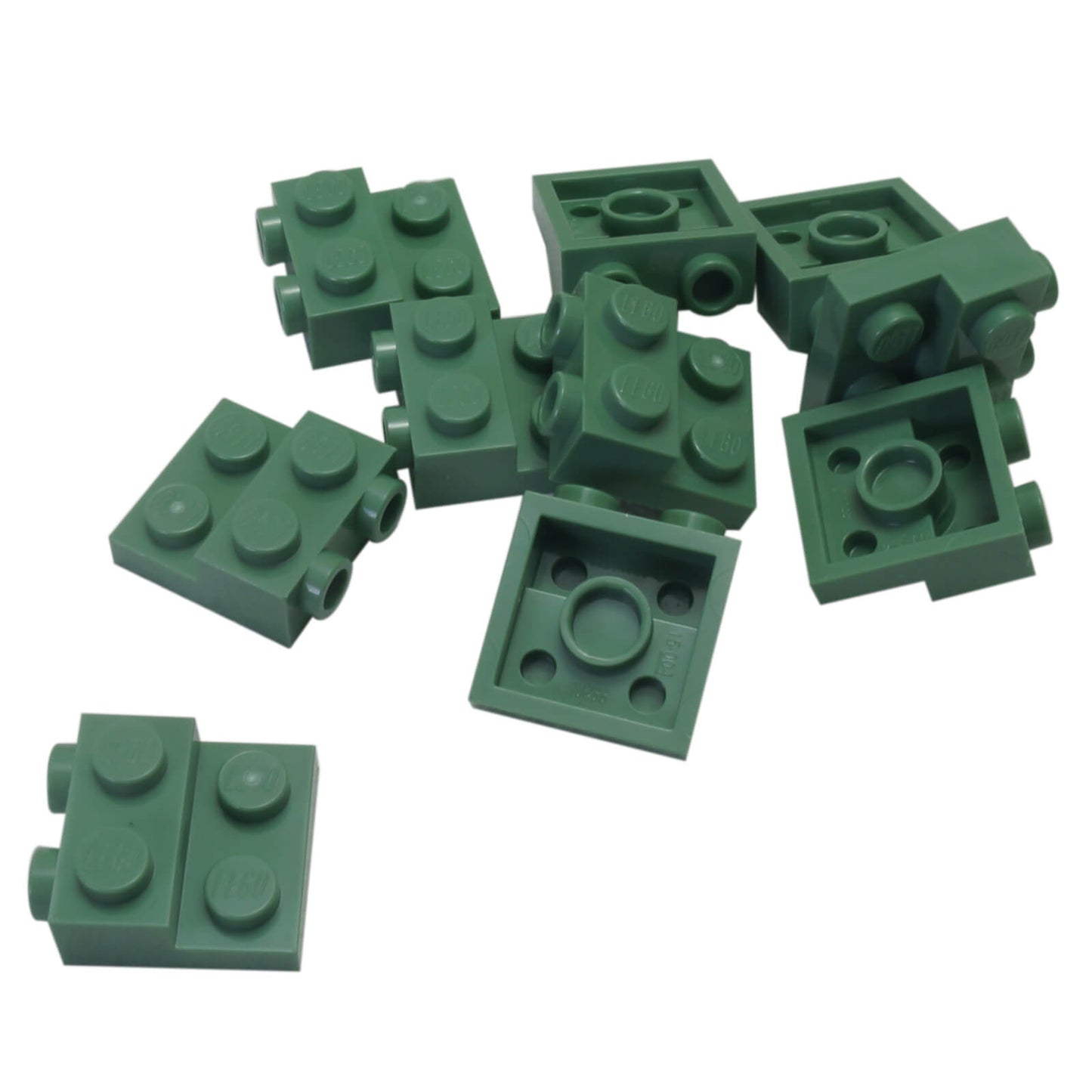 Písečně zelená LEGO® modifikovaná deska 2 x 2 x 2/3 se dvěma bočními kolíky pro SNOT stavební techniky
