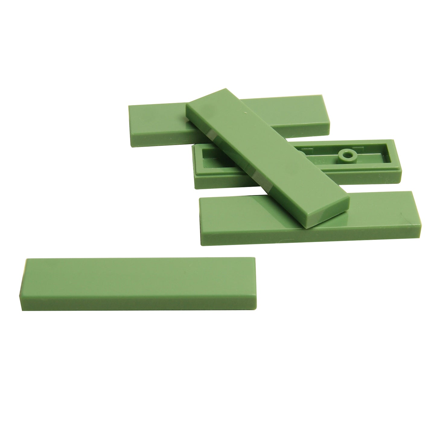 Pièce rectangulaire en carrelage 1 x 4 vert sable pour surfaces lisses, bordures, finitions et constructions propres LEGO®.
