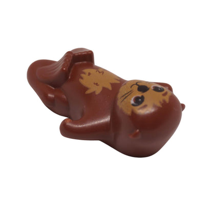 upside down view LEGO reddish brown sea otter lying on its back with medium nougat chest and face markings (Part 3592pb01).