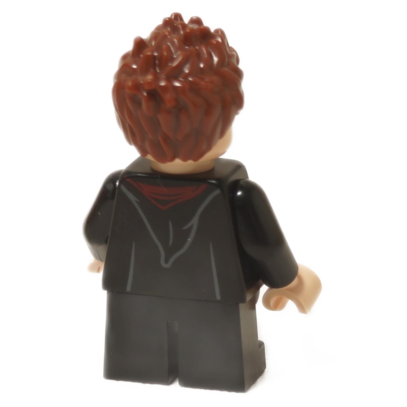 LEGO® Seamus Finnigan minifigure hp491 back view with black Gryffindor robe and tousled brown hair close-up