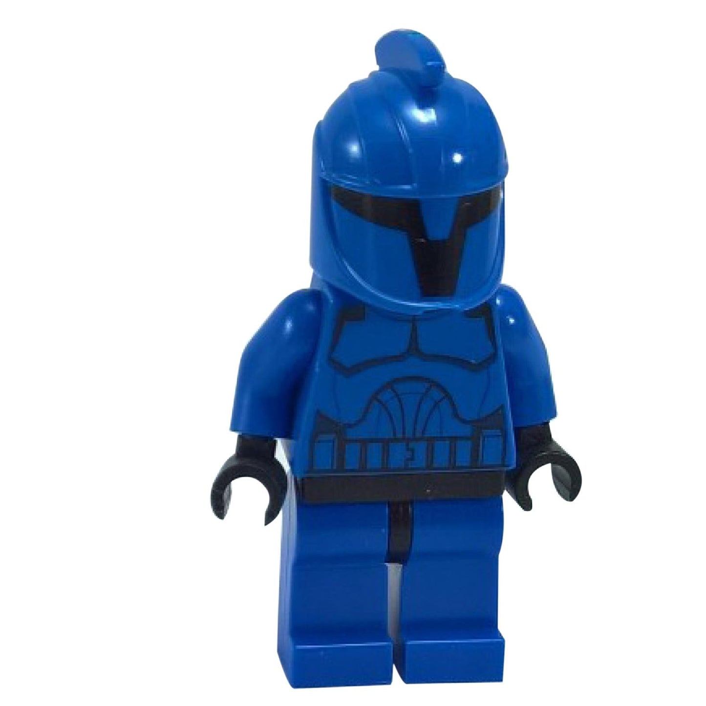 LEGO Star Wars Senate Commando minifigure with blue helmet and armor, black gloves, and gray legs.