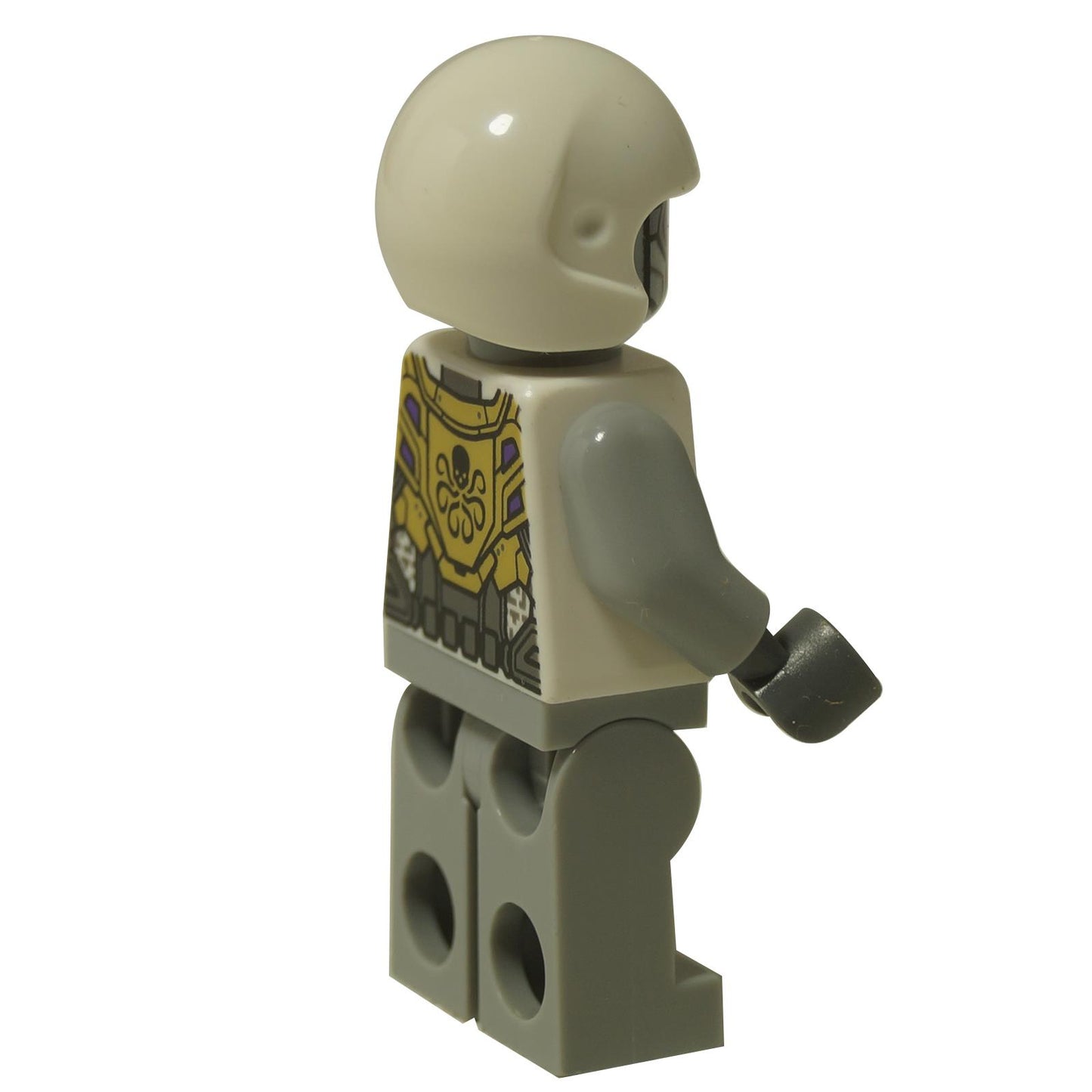 LEGO® Marvel Hydra Trooper minifigure sh970 with dark tactical suit and Hydra emblem, perfect for army building and battle scenes. Side view.
