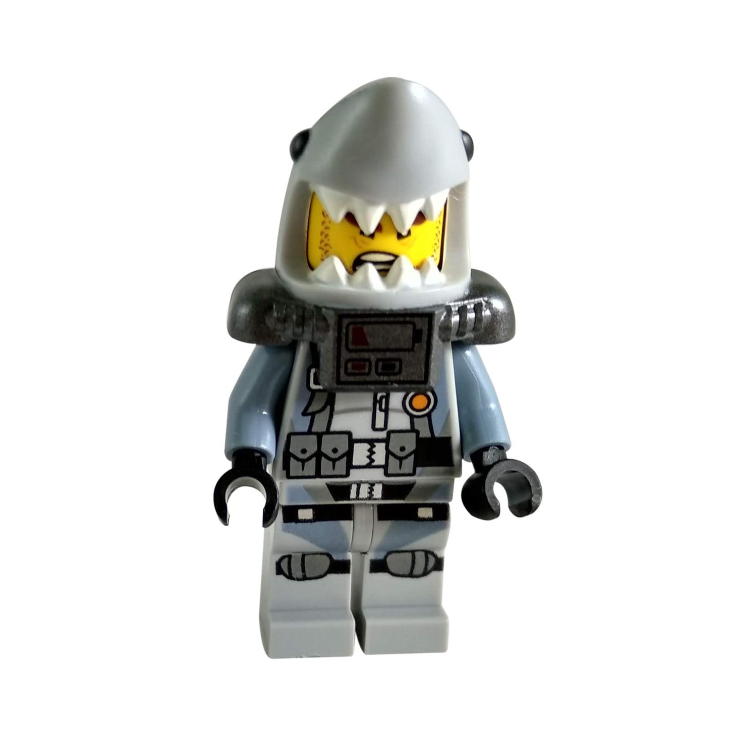 LEGO NINJAGO Shark Army Great White minifigure with a shark helmet, scuba gear, and air tanks.