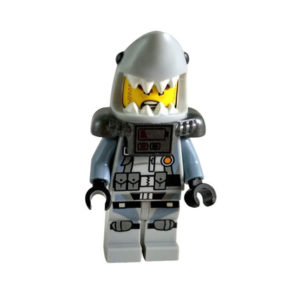 LEGO NINJAGO Shark Army Great White minifigure with a shark helmet, scuba gear, and air tanks.