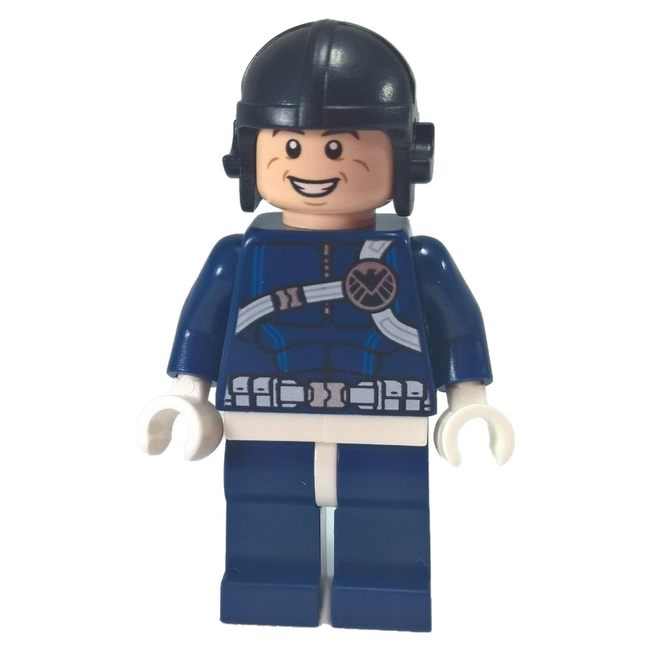 SHIELD Agent minifigure with dark blue uniform and helmet