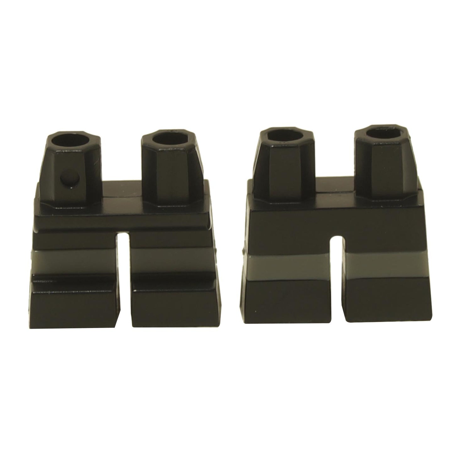 Short minifigure legs black with molded dark bluish gray horizontal stripes

