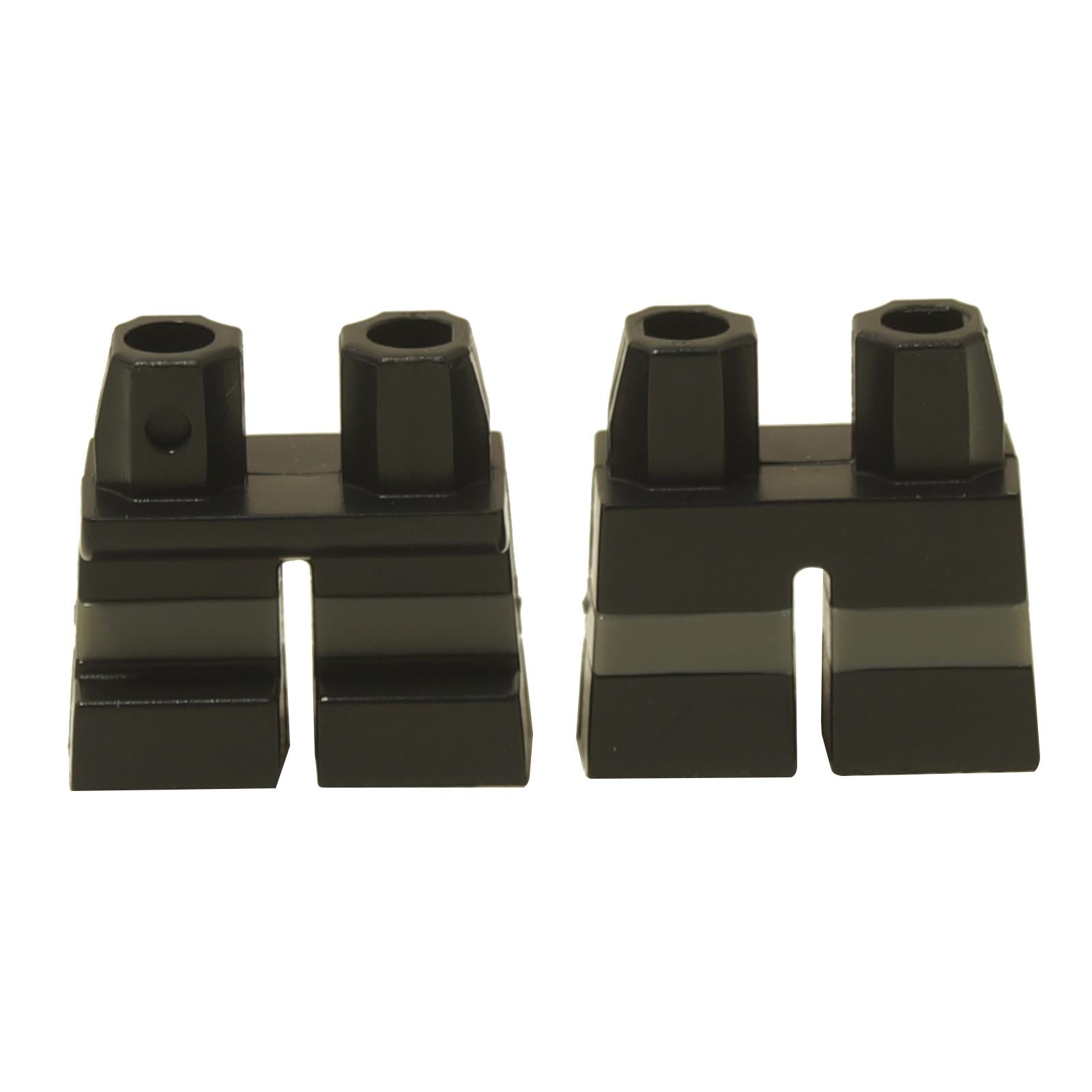 Short minifigure legs black with molded dark bluish gray horizontal stripes

