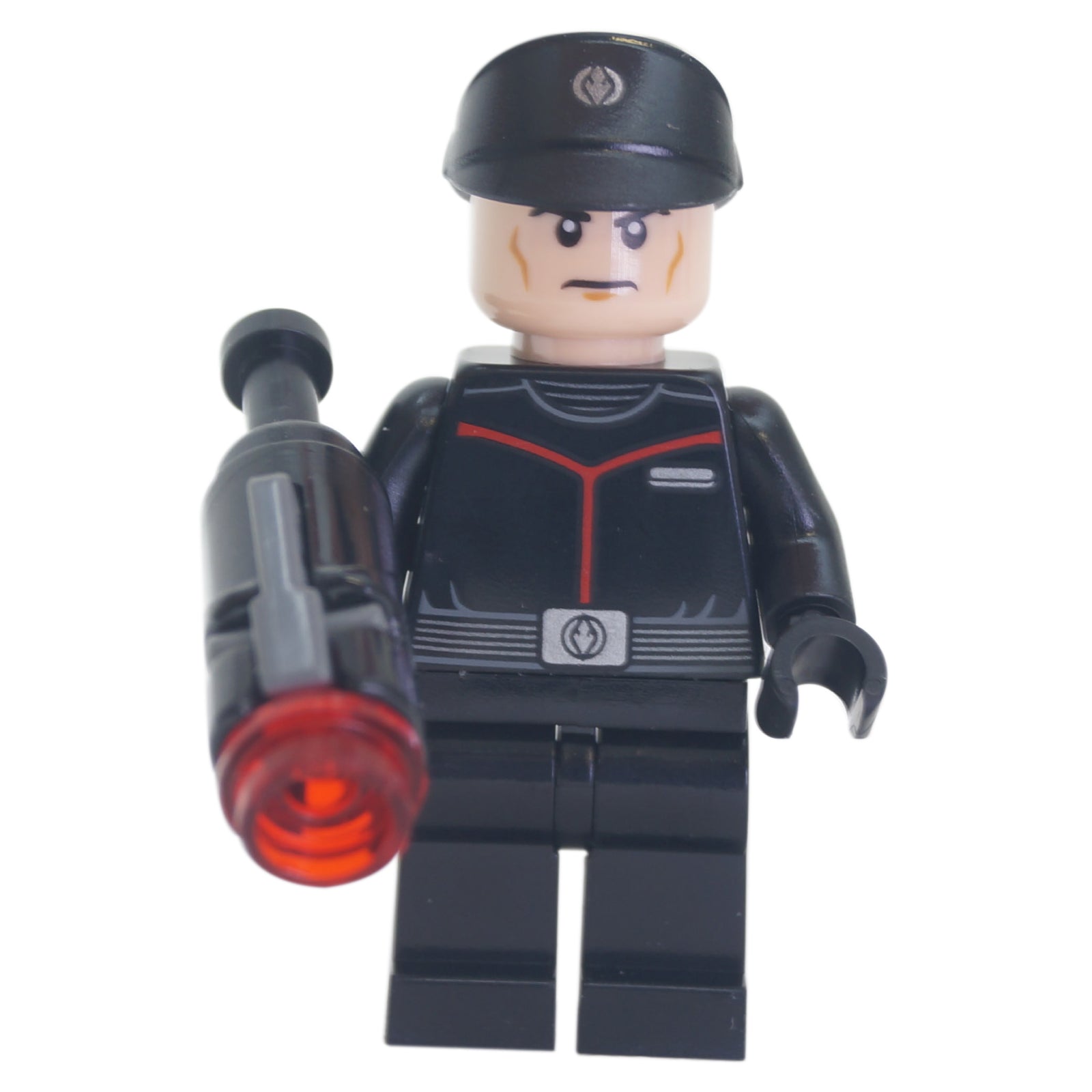 LEGO Star Wars Sith Fleet Officer minifigure sw1076 with red-accent uniform and cap, weapon
