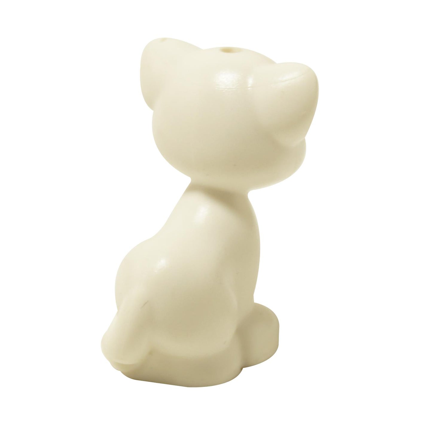 Back view sitting cat figure with smooth tail, upright ears and cream color
