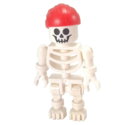 LEGO® Skeleton minifigure (gen067) with printed skull face, red bandana headgear, and skeletal body – front view.