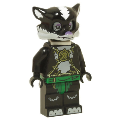 LEGO minifigure of a skunk warrior with tribal armor from the Legends of Chima series.