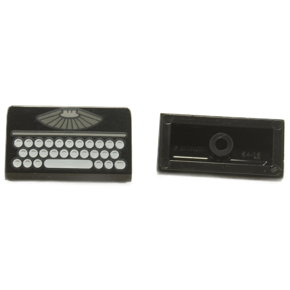 LEGO® slope 30 1 x 2 x 2/3 with manual typewriter vintage keyboard pattern showing detailed round typewriter keys
