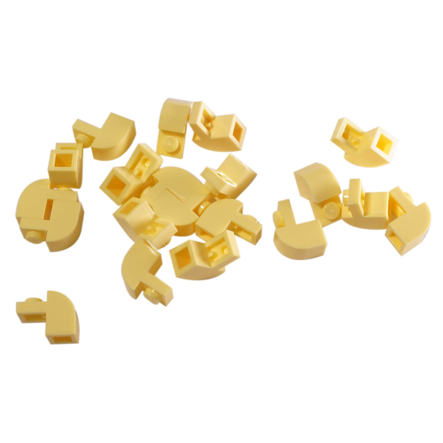 Bright light yellow curved slope 2x1x1 1/3 with recessed stud, smooth angled element for detailed shaping and contours
