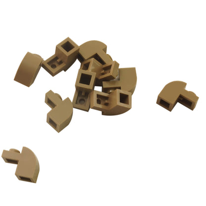 Dark tan curved slope 2x1x1 1/3 with recessed stud, smooth angled element for detailed shaping and contours
