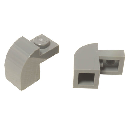Light bluish gray curved slope 2x1x1 1/3 with recessed stud, smooth angled element for detailed shaping and contours
