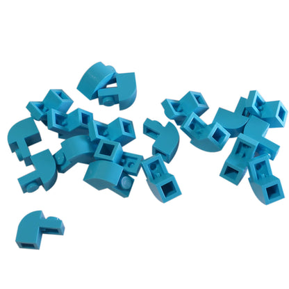Medium azure curved slope 2x1x1 1/3 with recessed stud, smooth angled element for detailed shaping and contours
