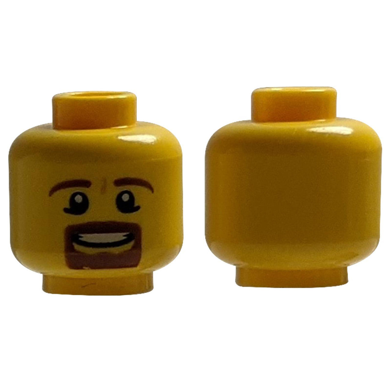 LEGO® smiling minifigure head with brown goatee beard and open-mouth smile