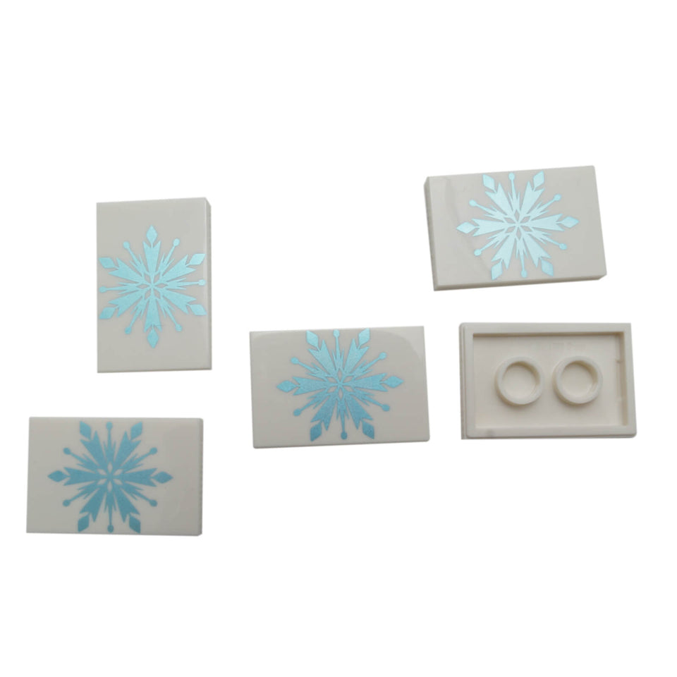 LEGO White Tile 2 x 3 with Metallic Blue Snowflake Pattern 26603pb051