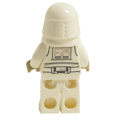 Back view of LEGO® Snowtrooper minifigure sw1178 with printed legs, dark tan hands and white snowtrooper helmet from Star Wars