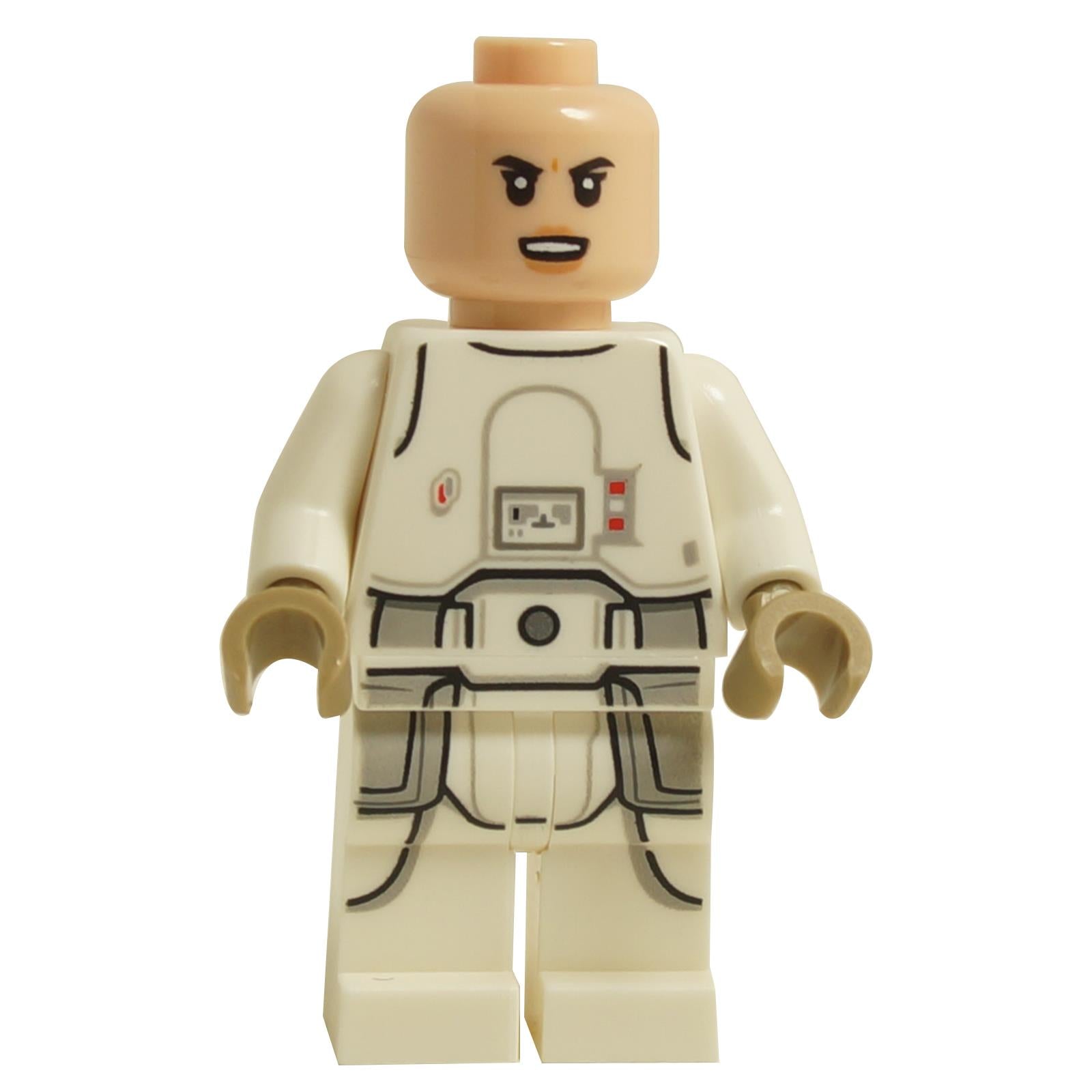 LEGO® Snowtrooper minifigure sw1178 without helmet showing printed legs, dark tan hands and imperial trooper uniform from Star Wars