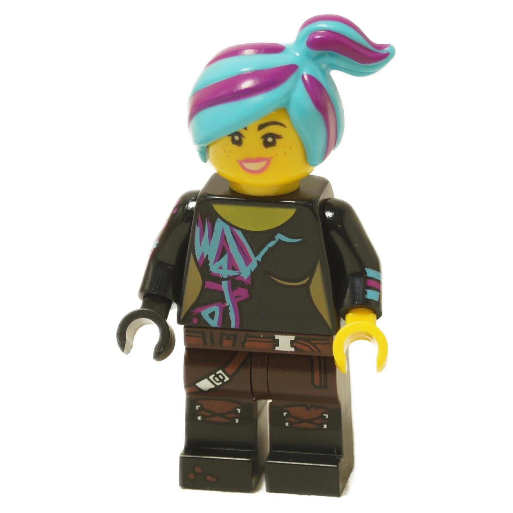 Sparkle Rinse Lucy minifigure with turquoise and purple hair and black outfit
