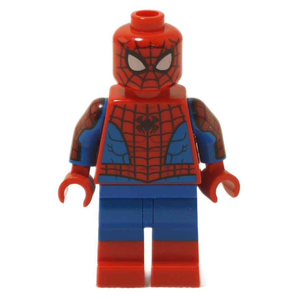 LEGO Spider-Man minifigure with red boots, blue and red suit, and webbing details on the arms.