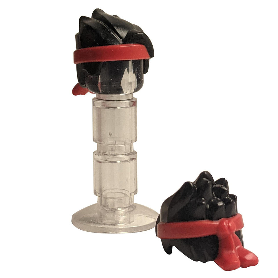 Black LEGO® spiked minifigure hair with red headband tied at the back