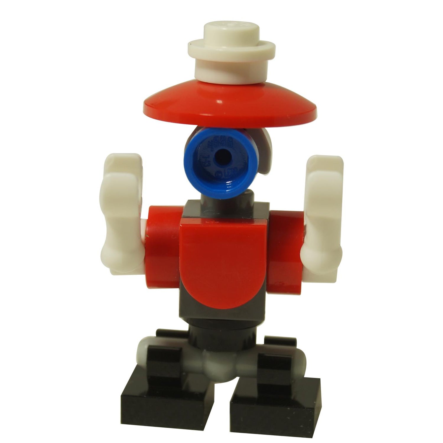 LEGO Star Wars Holiday Pit Droid figure sw1294。赤いボディ、黒い足、白い手、赤と白の帽子を持つブリックビルドのドロイド。