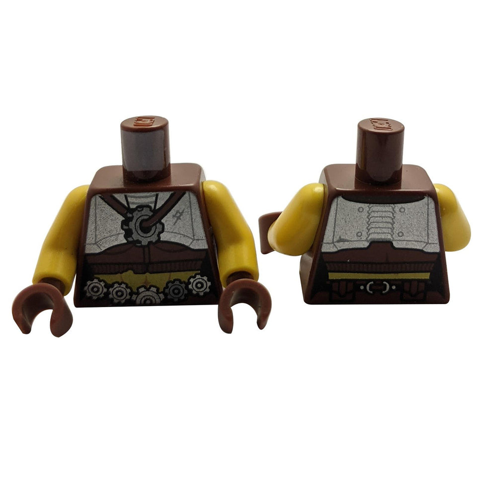 LEGO® steampunk armor torso with silver chest plate and gear belt print